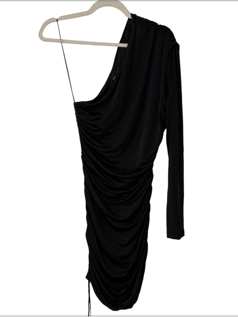 Zara Black One-Shoulder Ruched Dress